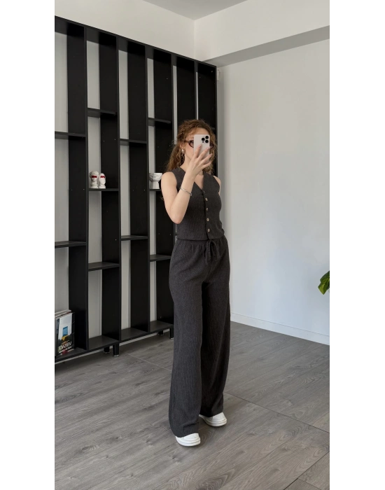 Antrasit Zenia Düğmeli 2’li Takım
