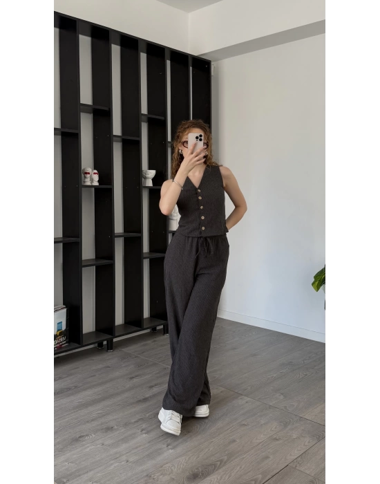 Antrasit Zenia Düğmeli 2’li Takım