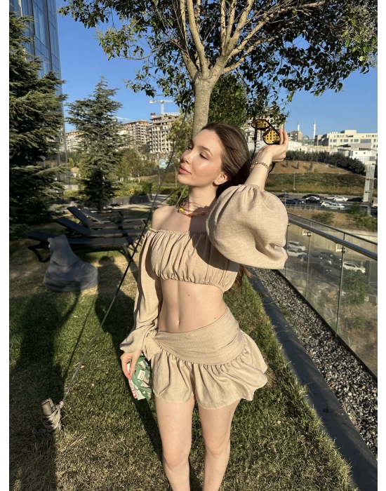 Bej Büstiyerli Pareo Takım