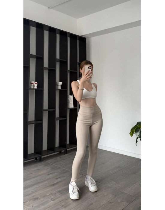 Bej Isla Fitilli Yüksek Bel Toparlayıcı Tayt