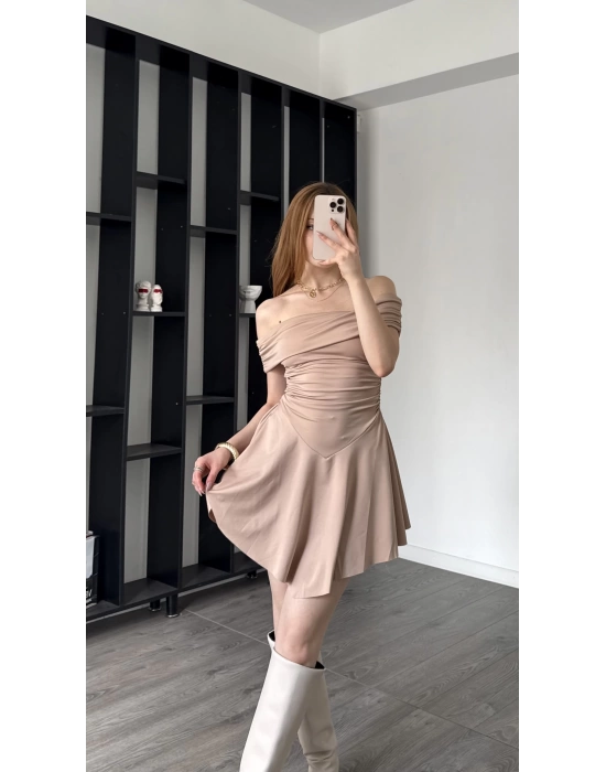 Bej Calista Madonna Yaka Elbise