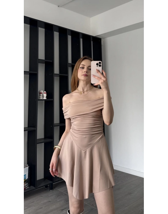 Bej Calista Madonna Yaka Elbise