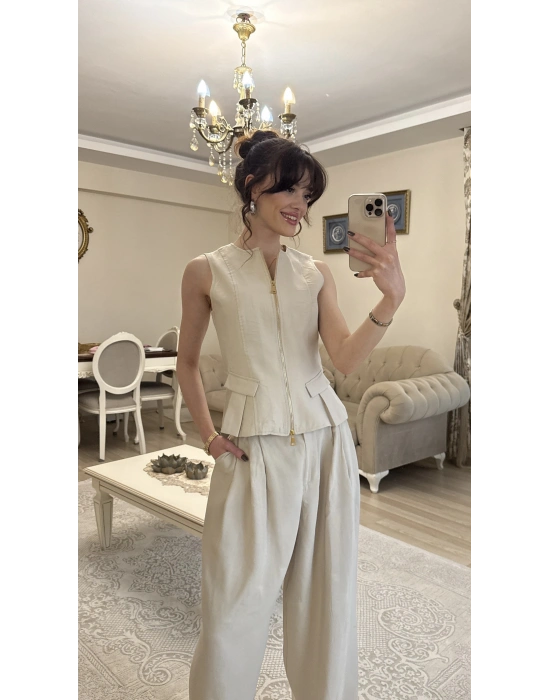 Bej Loly Fermuarlı 2’li Takım