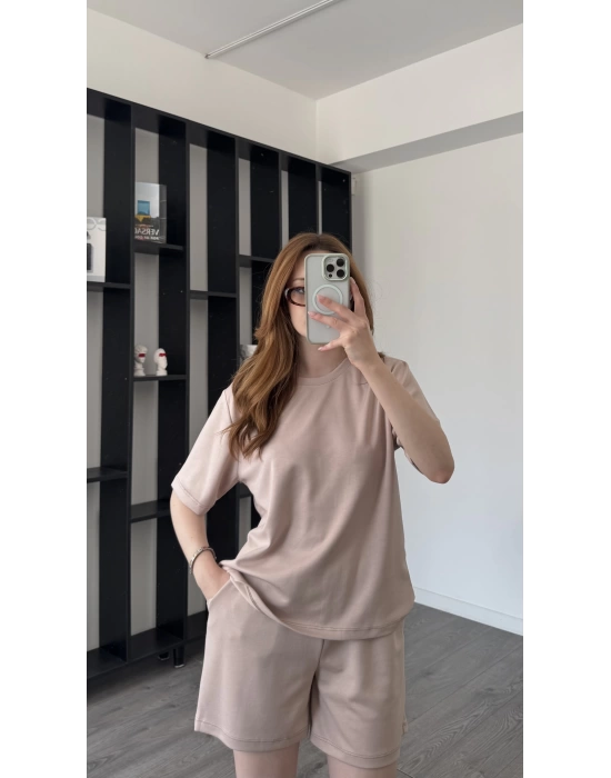 Bej Tara Şort Tshirt 2’li Takım