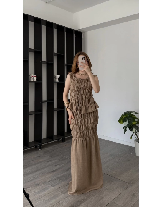 Bej Zey Tasarım Bağcıklı Takım