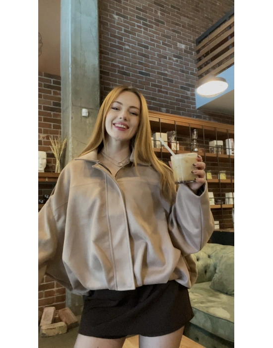 Bej Zr Muadil Bomber Süet Ceket