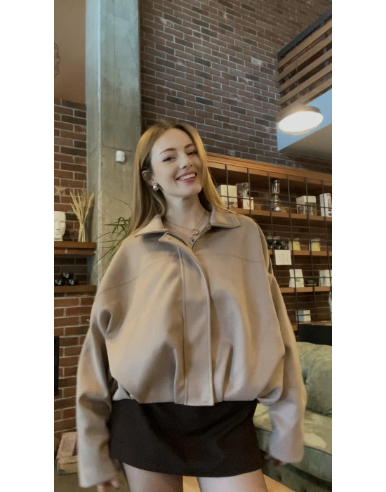 Bej Zr Muadil Bomber Süet Ceket