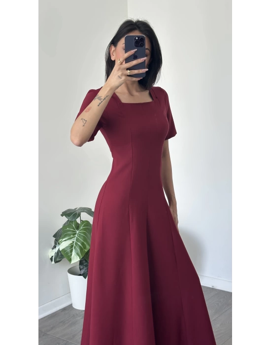 Bella Bordo Kare Yakalı Maxi Elbise