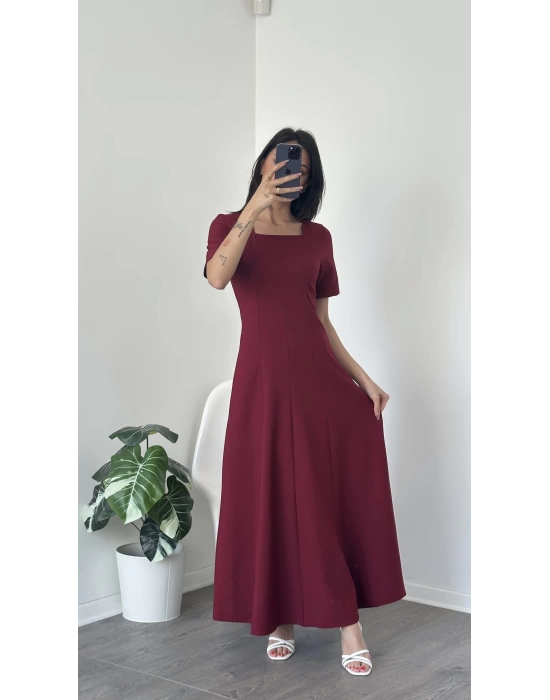 Bella Bordo Kare Yakalı Maxi Elbise