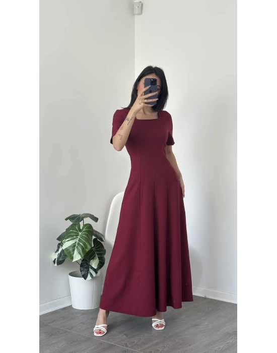 Bella Bordo Kare Yakalı Maxi Elbise