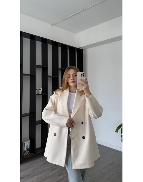 Beyaz Aida Premium Kaşe Kaban