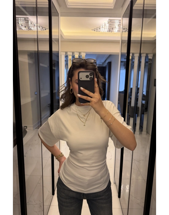 Beyaz Alina Belden Bağcıklı Tshirt