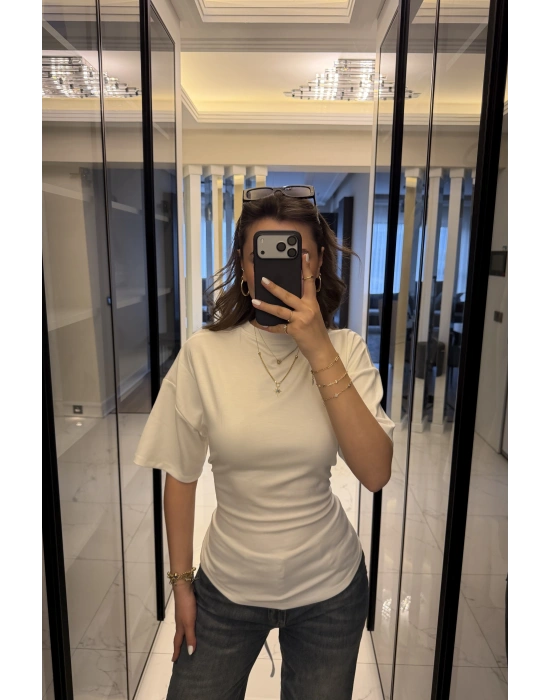 Beyaz Alina Belden Bağcıklı Tshirt