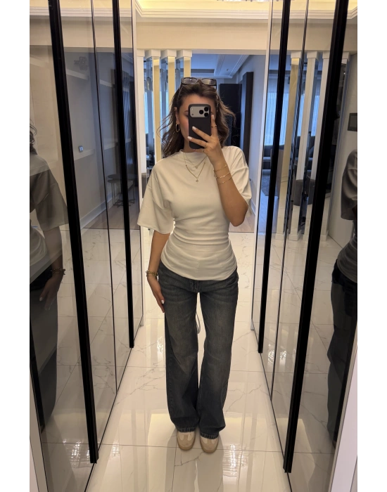 Beyaz Alina Belden Bağcıklı Tshirt