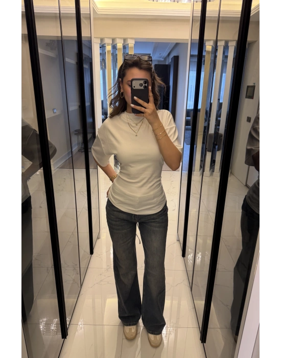 Beyaz Alina Belden Bağcıklı Tshirt