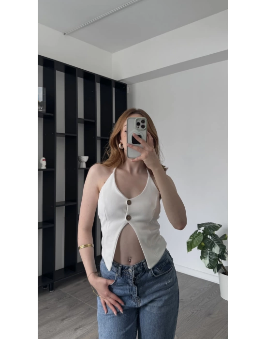Beyaz Danny Boyundan Askılı Yelek