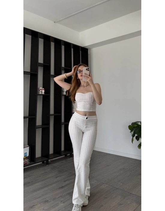 Beyaz Femma Çizgili 2’li Takım