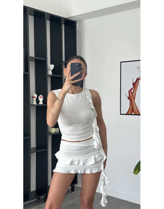 Beyaz Fırfır Detaylı Tasarım 2’li Takım