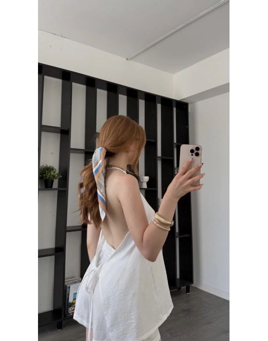 Beyaz Hailey Bağcıklı Şortlu Takım