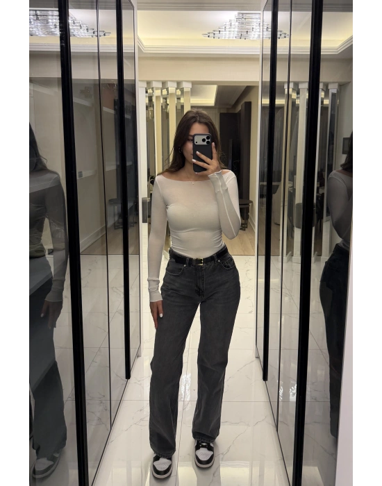 Beyaz Kayık Yaka Kaşmir Bluz