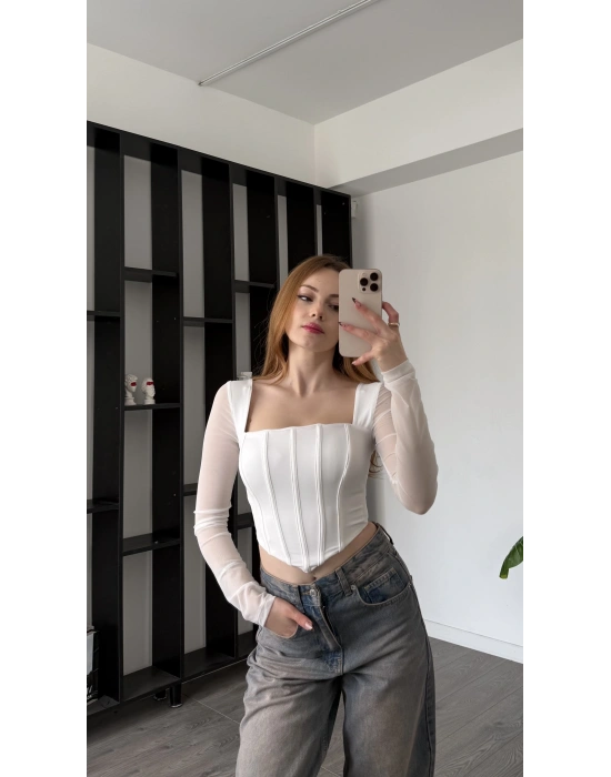 Beyaz Kayle Tül Detay Korse