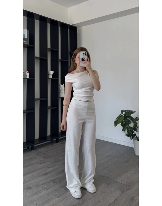 Beyaz Leila Düşük Omuzlu 2’li Takım