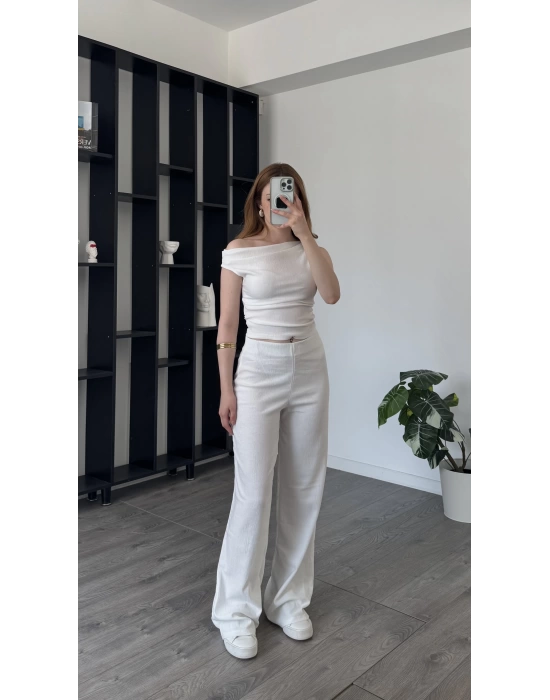 Beyaz Leila Düşük Omuzlu 2’li Takım