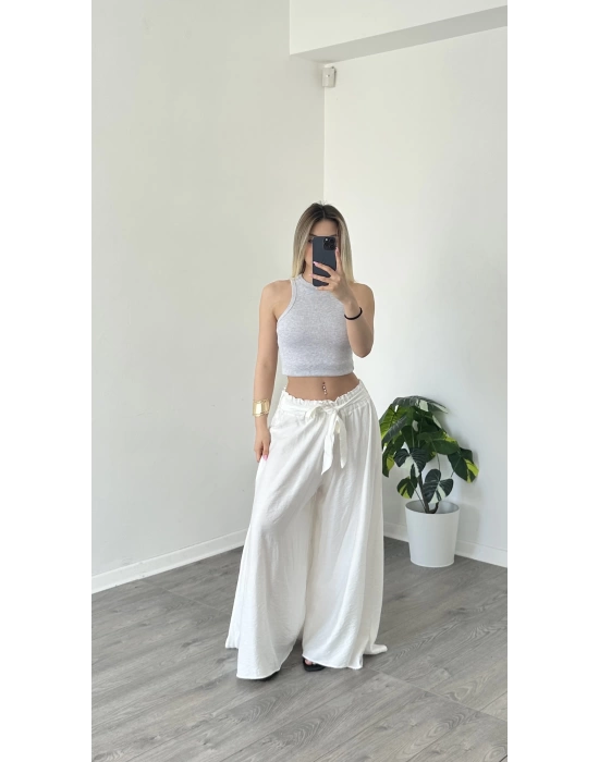 Beyaz Lily Dökümlü Salaş Pantolon