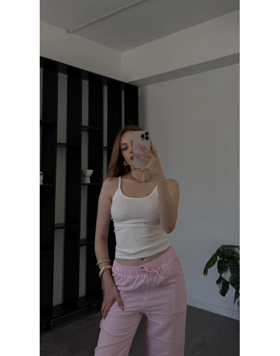 Beyaz Lopez Askılı Basic Atlet