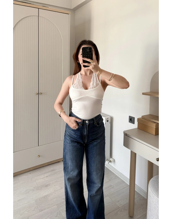 Beyaz Nancy Dantel Kombineli Bodysuit