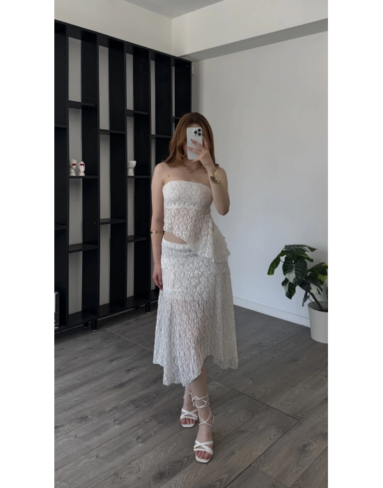 Beyaz Selay Güpürlü Astarlı 2’li Takım