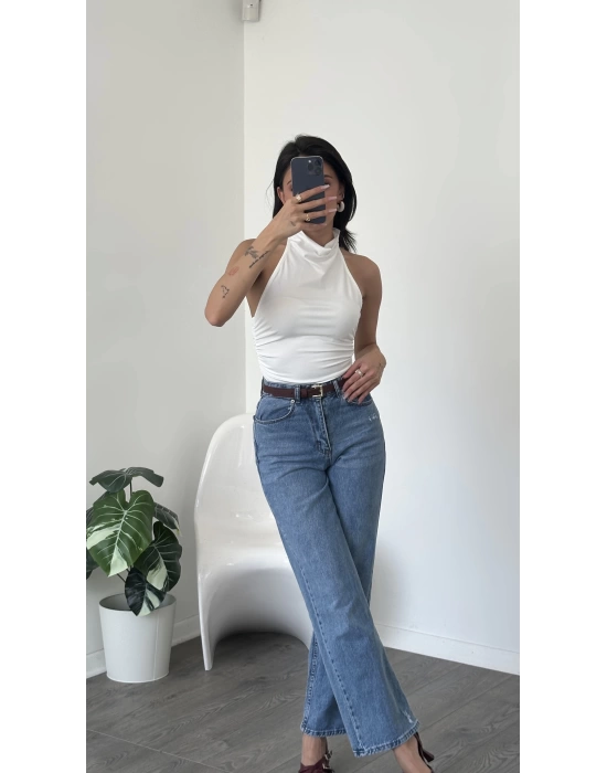 Beyaz Sophia Sırt Dekolteli Bluz