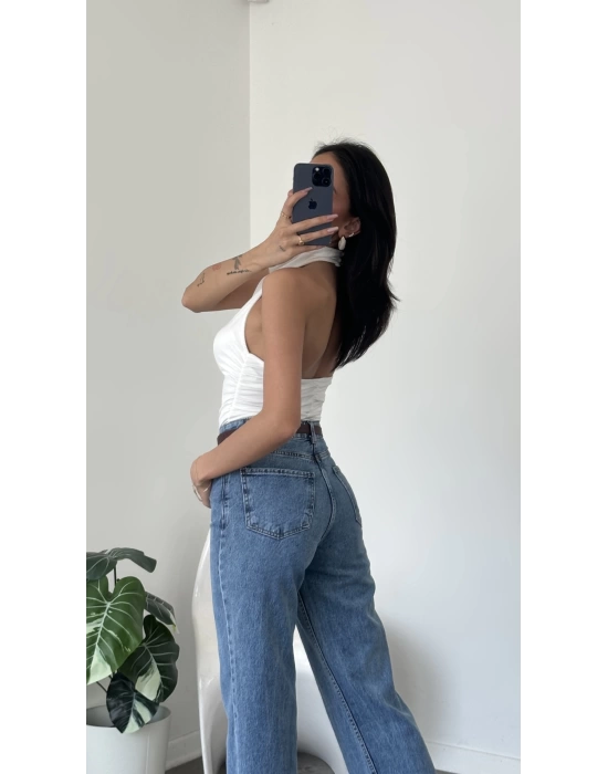 Beyaz Sophia Sırt Dekolteli Bluz