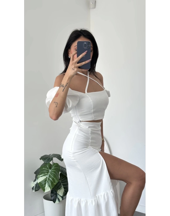 Beyaz Talia Etek Büstiyer Takım