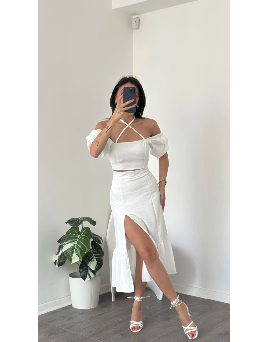Beyaz Talia Etek Büstiyer Takım