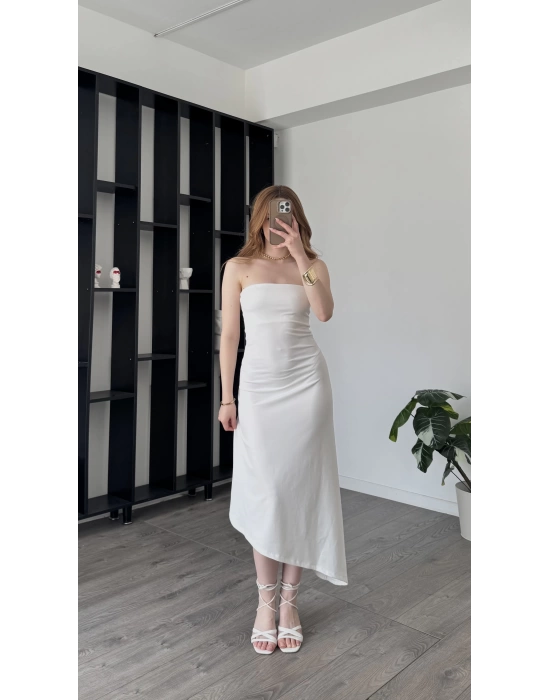 Beyaz Tyla Basic Asimetrik Straplez Elbise