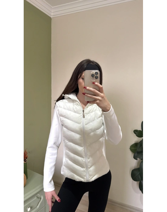 Beyaz Viral Muadil Slim Fit Mont