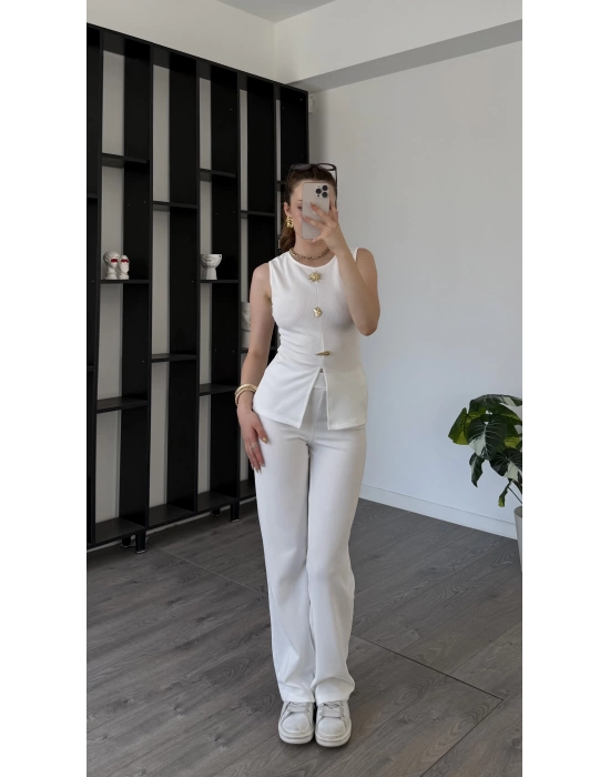Beyaz Zoya Broşlu 2’li Takım