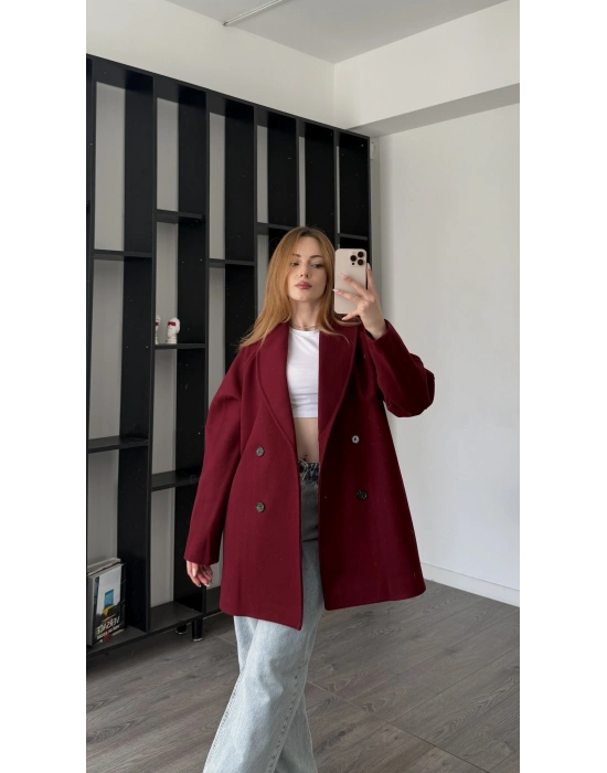 Bordo Aida Premium Kaşe Kaban