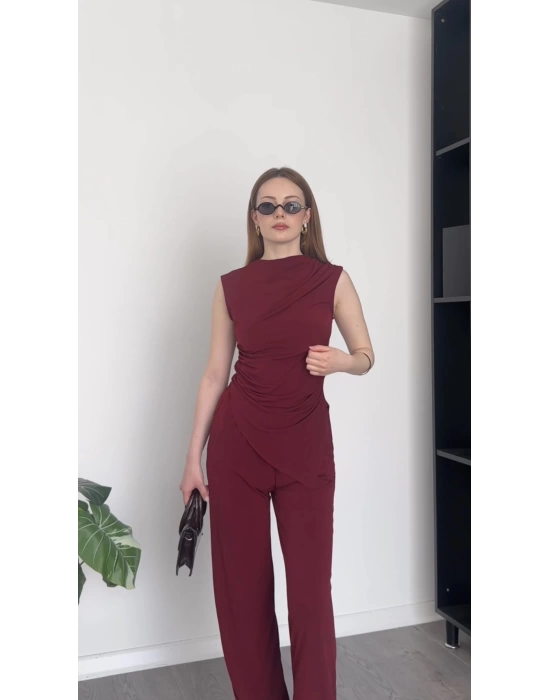 Bordo Asimetrik Kesimli Sandy 2’li Takım