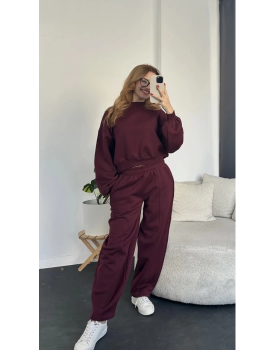 Bordo Baggy 2’li Sweat - Eşofman Takım