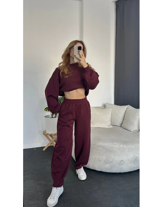 Bordo Baggy 2’li Sweat - Eşofman Takım