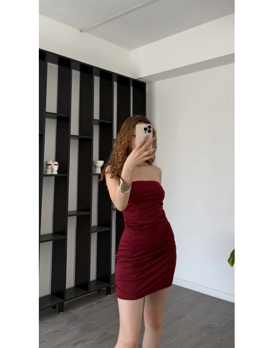 Bordo Shay Straplez Mini Elbise