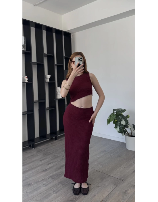 Bordo Bianca Gofre 2’li Takım