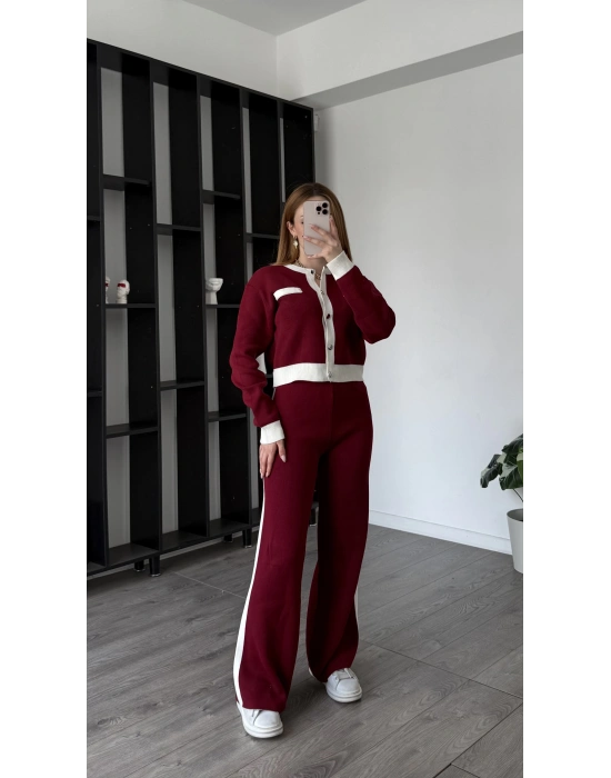 Bordo Chiara Blok Renkli Triko Takım