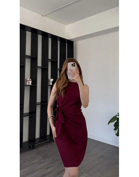 Bordo Cleo Düğümlü Elbise