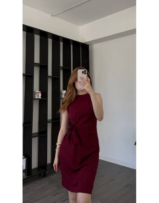 Bordo Cleo Düğümlü Elbise