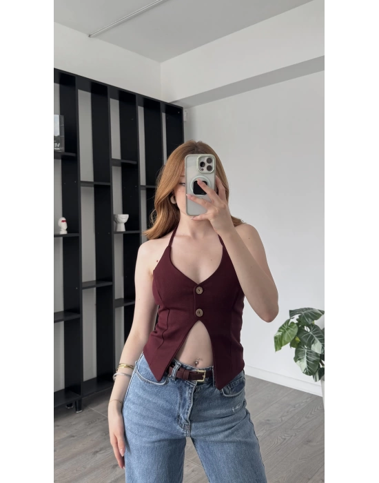 Bordo Danny Boyundan Askılı Yelek