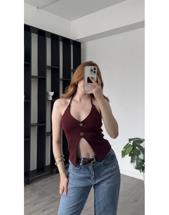 Bordo Danny Boyundan Askılı Yelek