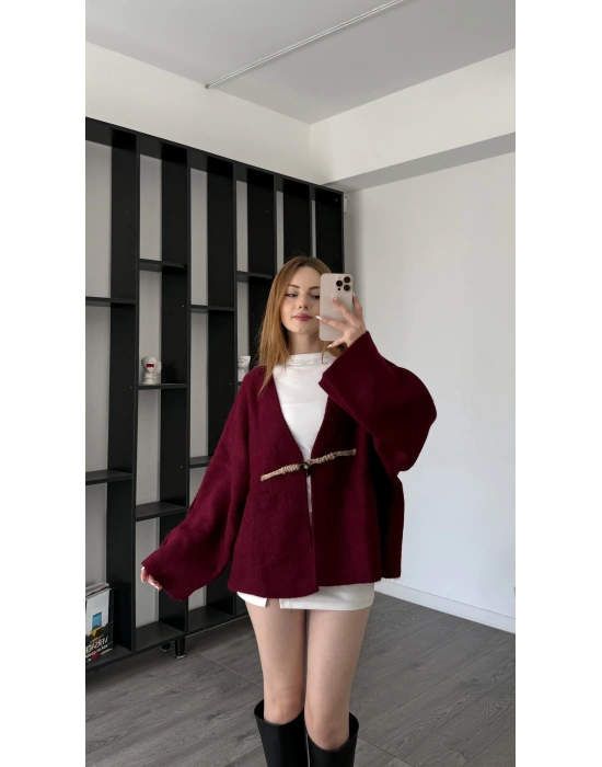 Bordo Elira Kalın Ceket Hırka